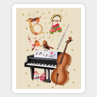 Christmas with singing birds and lots of music instruments Sticker